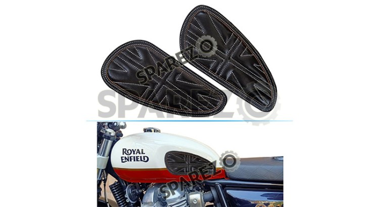 Customized Royal Enfield Interceptor 650 Leather Knee Pad Pair Union Jack D6 - SPAREZO